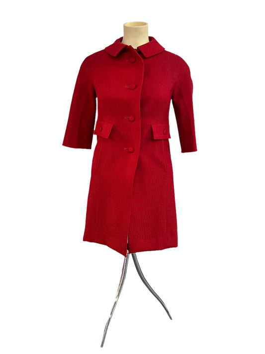 CLARKES (CHCH) RED WOOL 60s COAT SZ 12