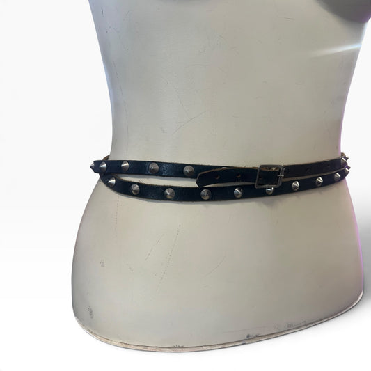 BLACK STUDDED LEATHER BELT