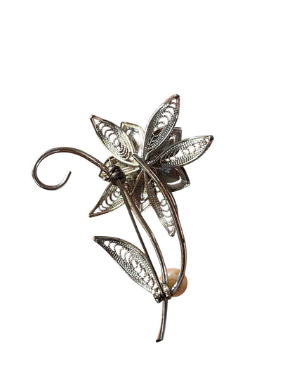 SILVER PEARL BROOCH