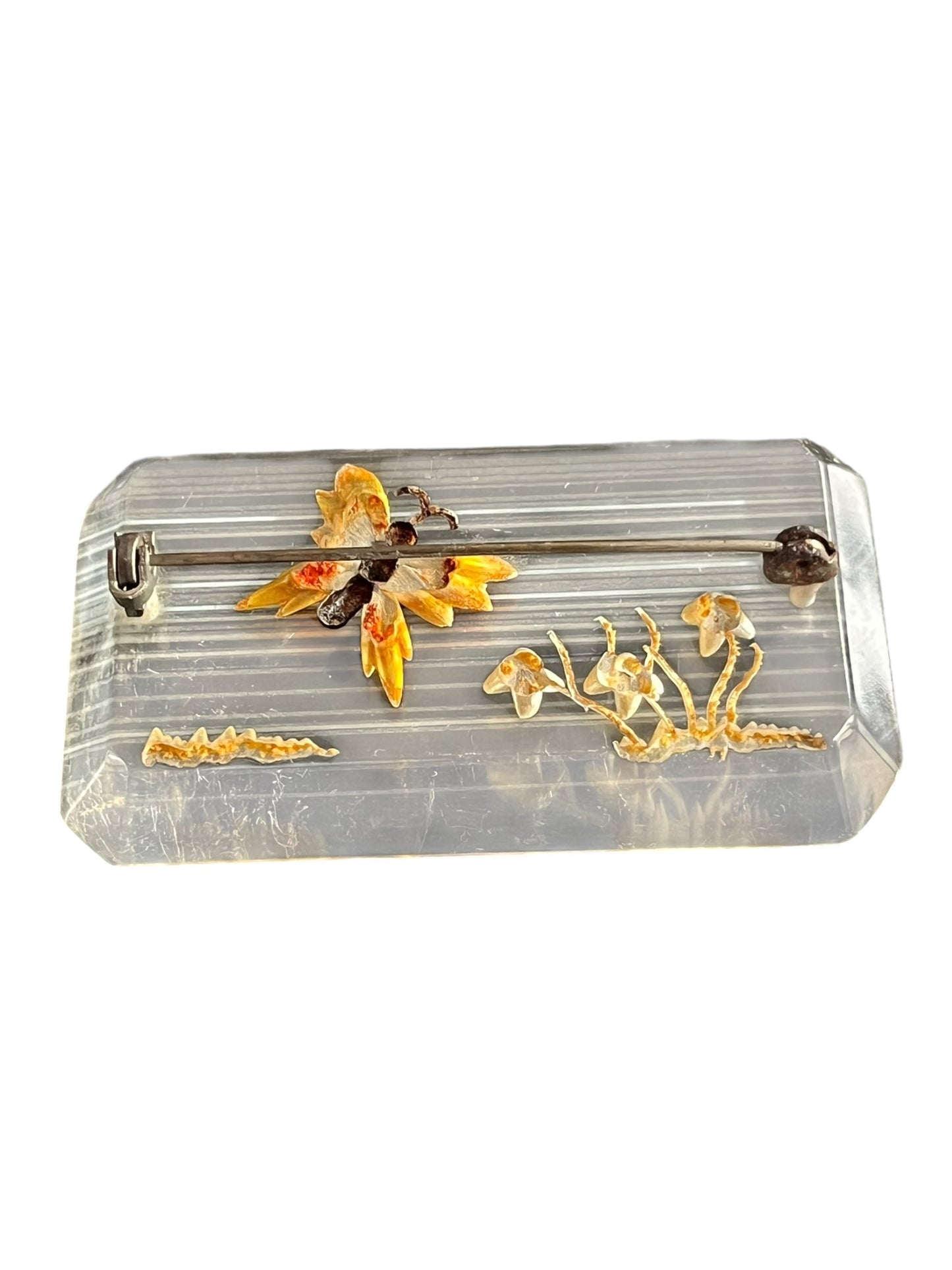 RETANGULAR BUTTERFLY LUCITE BROOCH