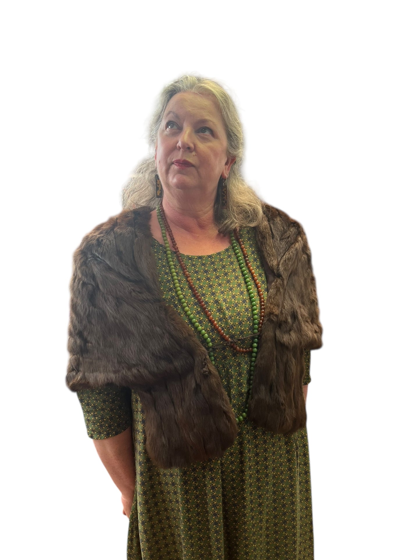MID BROWN RABBIT FUR STOLE 14/16