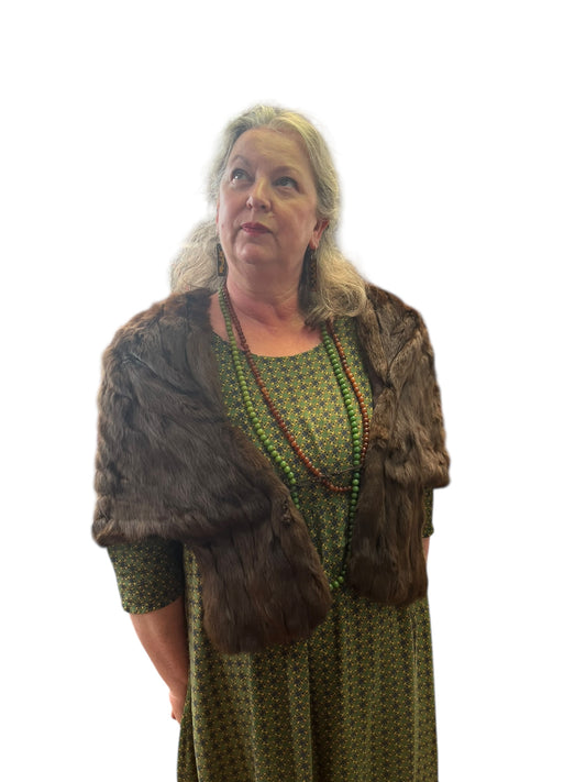 MID BROWN RABBIT FUR STOLE 14/16