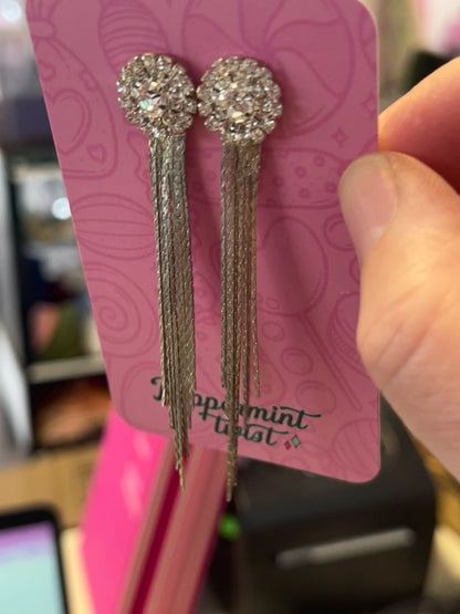 LONG DIAMANTE SILVER EARRINGS