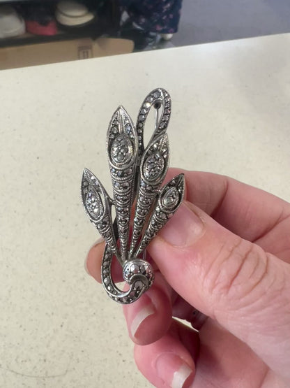 FLORAL SPRAY MARCASITE BROOCH