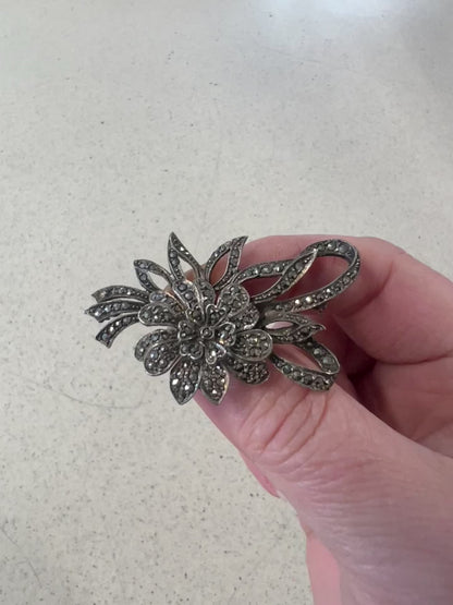 FLORAL BOW & FLOWER MARCASITE BROOCH