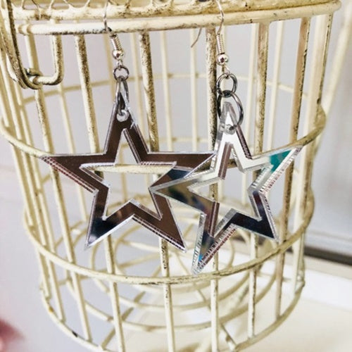 SILVER CHROME STAR EARRINGS