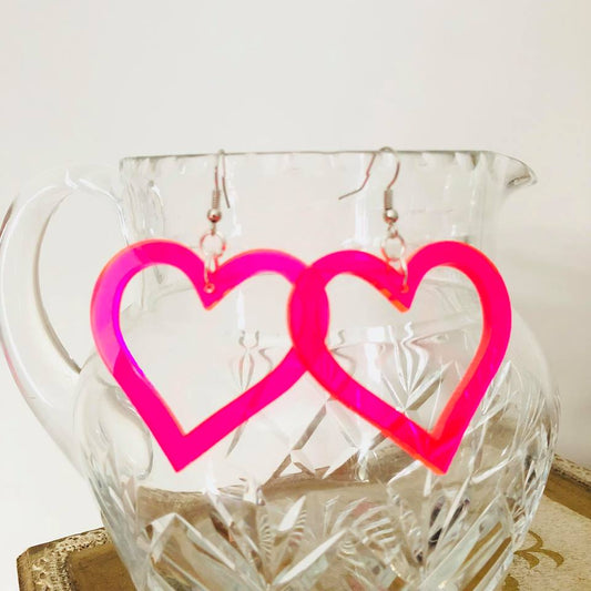 FLURO PINK HEART EARRINGS