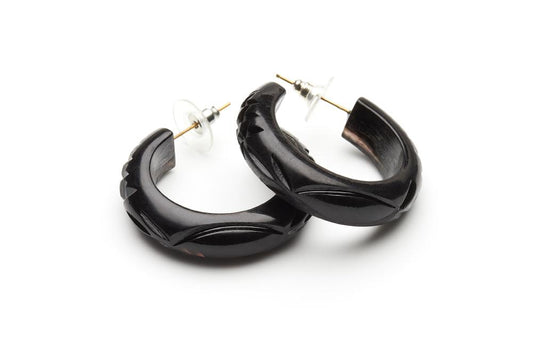 BLACK HEAVY CARVED EARRINGS
