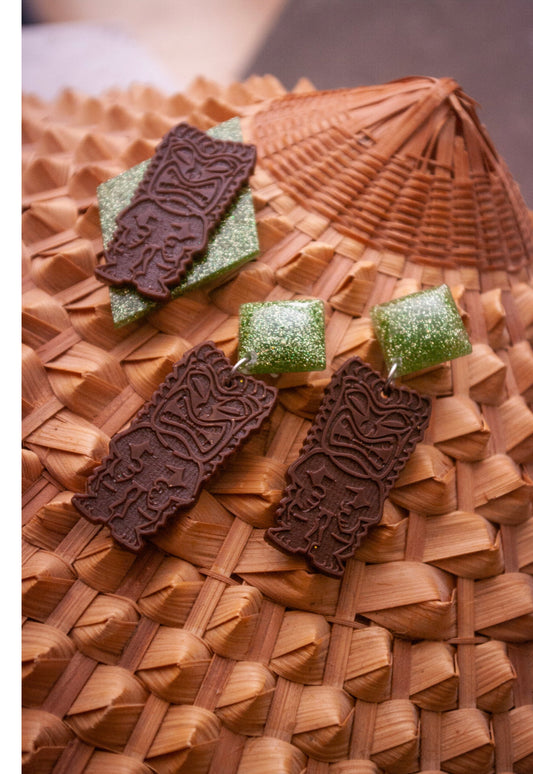 LIME GREEN TIKI EARRINGS