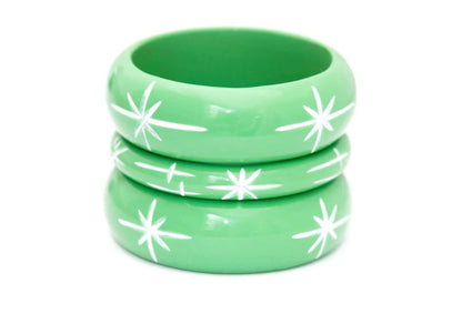 WIDE MINT GREEN CARVE STARBURST BANGLE
