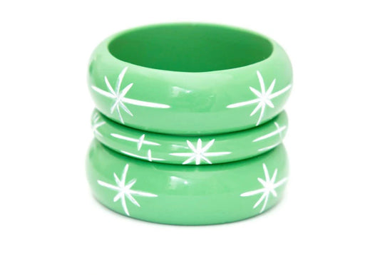 WIDE MINT GREEN CARVE STARBURST BANGLE