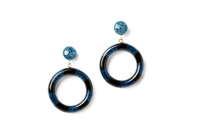 BLACK & TEAL CANDY STRIPE HOOP EARRINGS