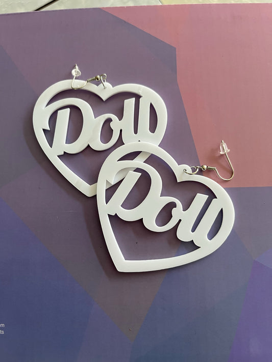 WHITE HEART DOLL EARRINGS